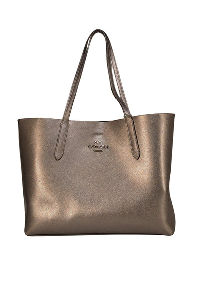 Coach - Gunmetal Metallic Leather Tote Bag - Current Boutique