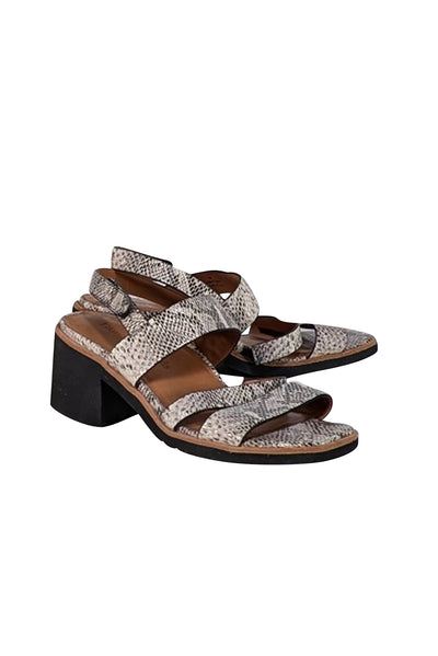 L'Amour Des Pieds - Tan, Cream, & Brown Snakeskin Print Strappy Sandals Sz 8 - Current Boutique
