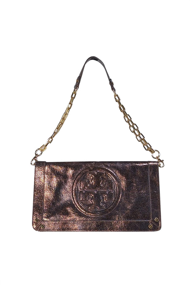 Tory Burch - Brown Metallic Textured Leather Chain Strap Shoulder Bag - Current Boutique