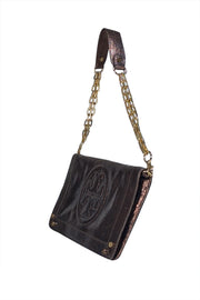 Tory Burch - Brown Metallic Textured Leather Chain Strap Shoulder Bag - Current Boutique