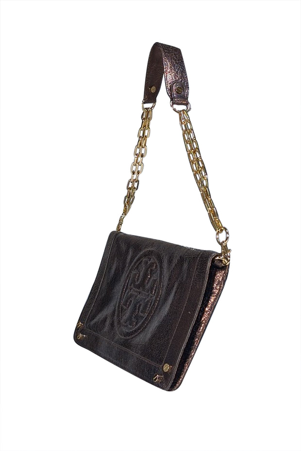 Tory Burch - Brown Metallic Textured Leather Chain Strap Shoulder Bag - Current Boutique
