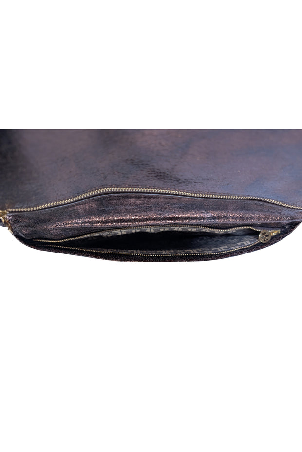 Tory Burch - Brown Metallic Textured Leather Chain Strap Shoulder Bag - Current Boutique