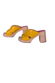 Swedish Hasbeens - Yellow Leather Wooden Mule Heels Sz 6 - Current Boutique