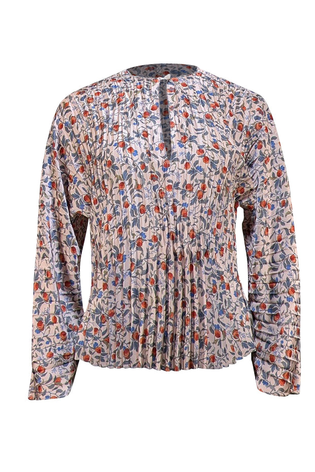 Vince - Beige w/ Multi Color Floral Pleated Blouse Sz XS
