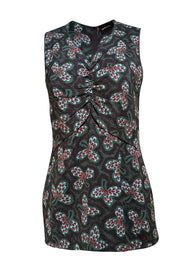 Rachel Comey - Green & Maroon Print Sleeveless Blouse Sz 8 - Current Boutique