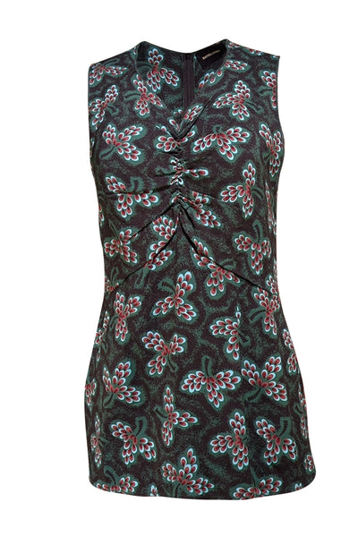 Rachel Comey - Green & Maroon Print Sleeveless Blouse Sz 8 - Current Boutique