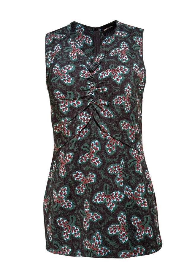 Rachel Comey - Green & Maroon Print Sleeveless Blouse Sz 8 - Current Boutique