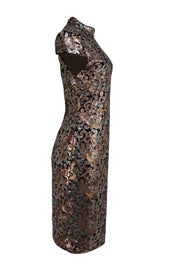 Alice & Olivia - Silver & Gold Sequin Mock Neck Short Sleeve Dress Sz 12