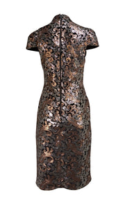 Alice & Olivia - Silver & Gold Sequin Mock Neck Short Sleeve Dress Sz 12