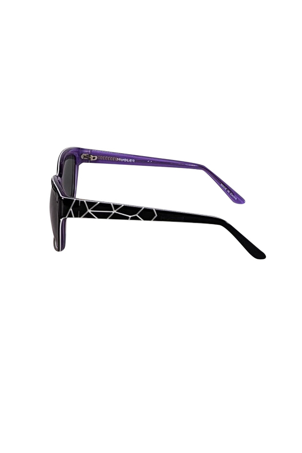 Mugler - Black & White Print Sunglasses w/ Purple Interior