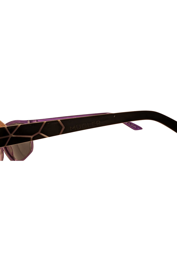 Mugler - Black & White Print Sunglasses w/ Purple Interior