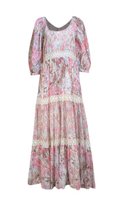 LoveShackFancy - Pink, Beige, & Brown Floral Print Maxi Dress Sz S