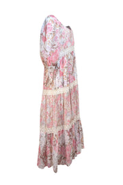 LoveShackFancy - Pink, Beige, & Brown Floral Print Maxi Dress Sz S