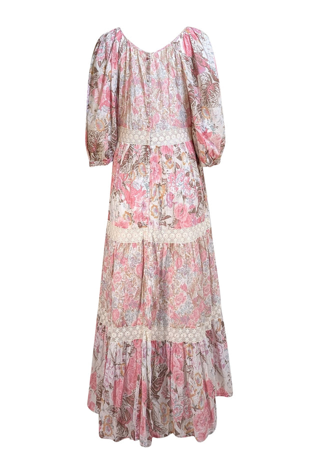 LoveShackFancy - Pink, Beige, & Brown Floral Print Maxi Dress Sz S