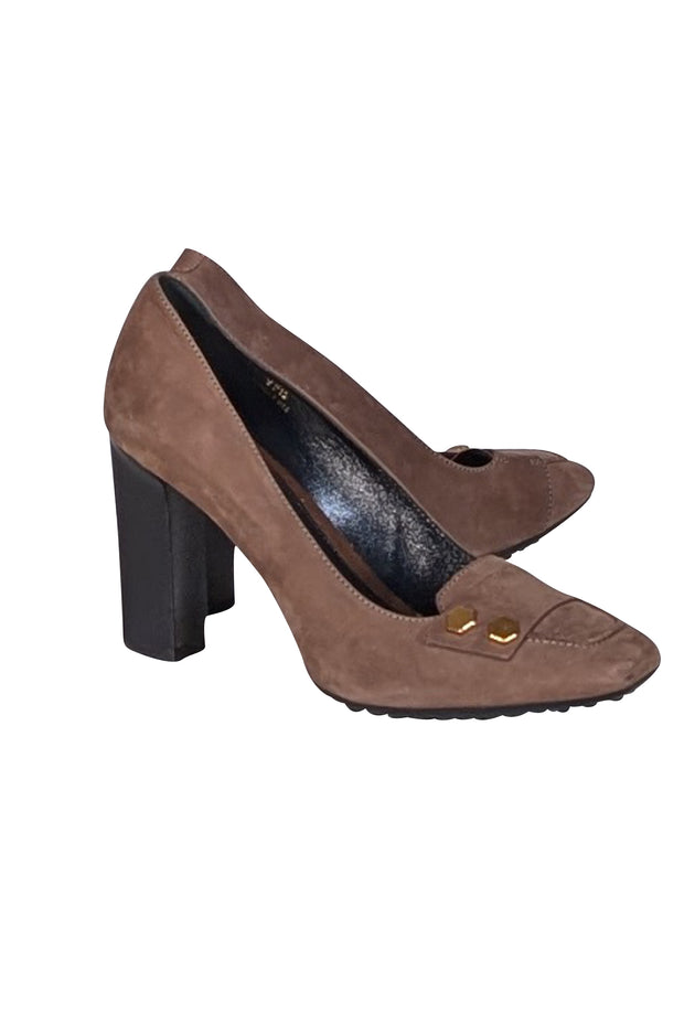 Tod's - Brown Suede Loafer Toe Heels Sz 7.5