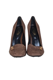 Tod's - Brown Suede Loafer Toe Heels Sz 7.5