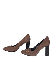 Tod's - Brown Suede Loafer Toe Heels Sz 7.5