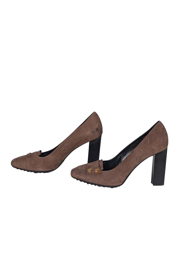 Tod's - Brown Suede Loafer Toe Heels Sz 7.5