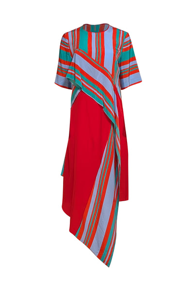 Diane von Furstenberg - Red, Blue, & Green Stripe Print Dress Sz 10 - Current Boutique