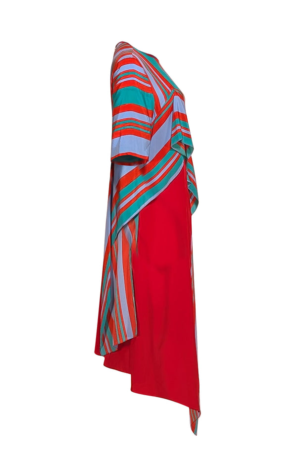 Diane von Furstenberg - Red, Blue, & Green Stripe Print Dress Sz 10 - Current Boutique