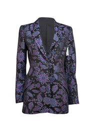 Elie Tahari - Black, Purple, and Blue Floral Print Blazer Sz 6 - Current Boutique