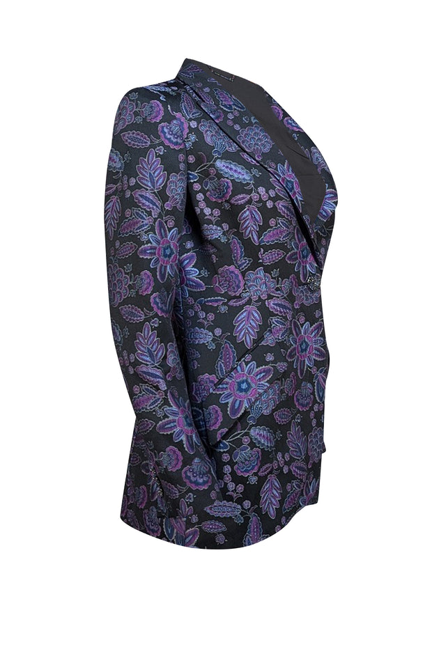 Elie Tahari - Black, Purple, and Blue Floral Print Blazer Sz 6 - Current Boutique