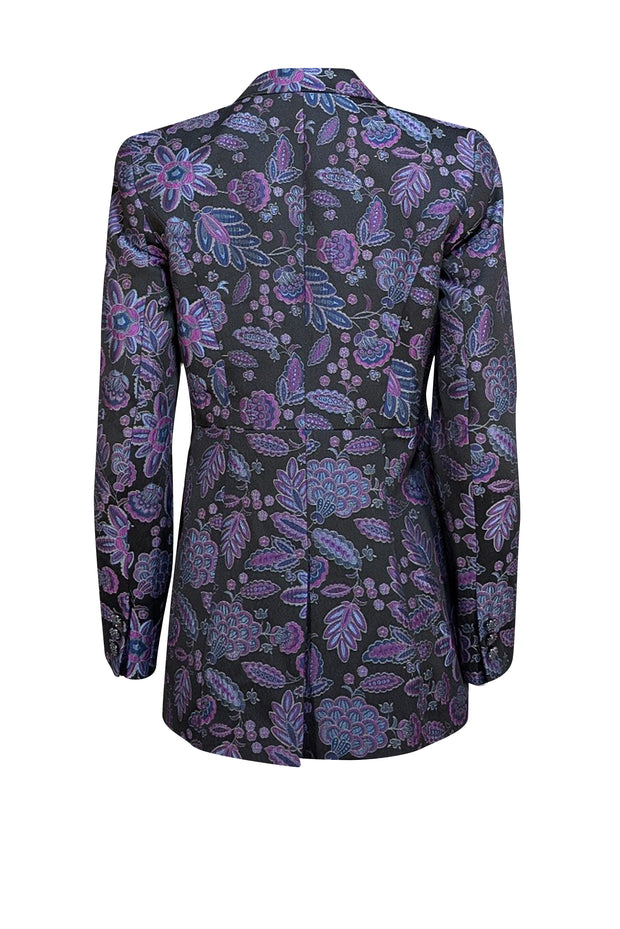 Elie Tahari - Black, Purple, and Blue Floral Print Blazer Sz 6 - Current Boutique