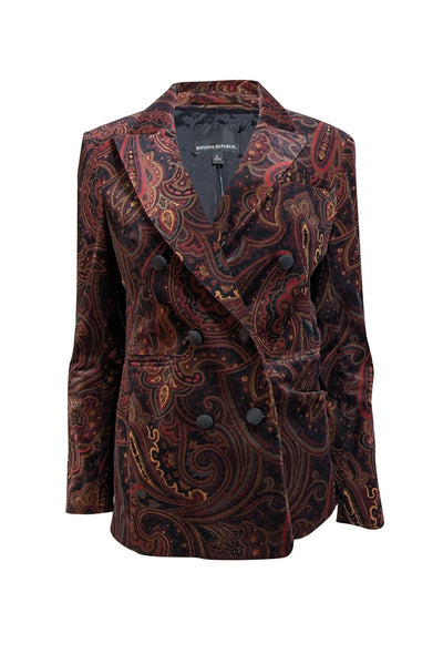 Banana Republic - Black, Red, & Brown Paisley Print Velvet Blazer Sz 6 - Current Boutique