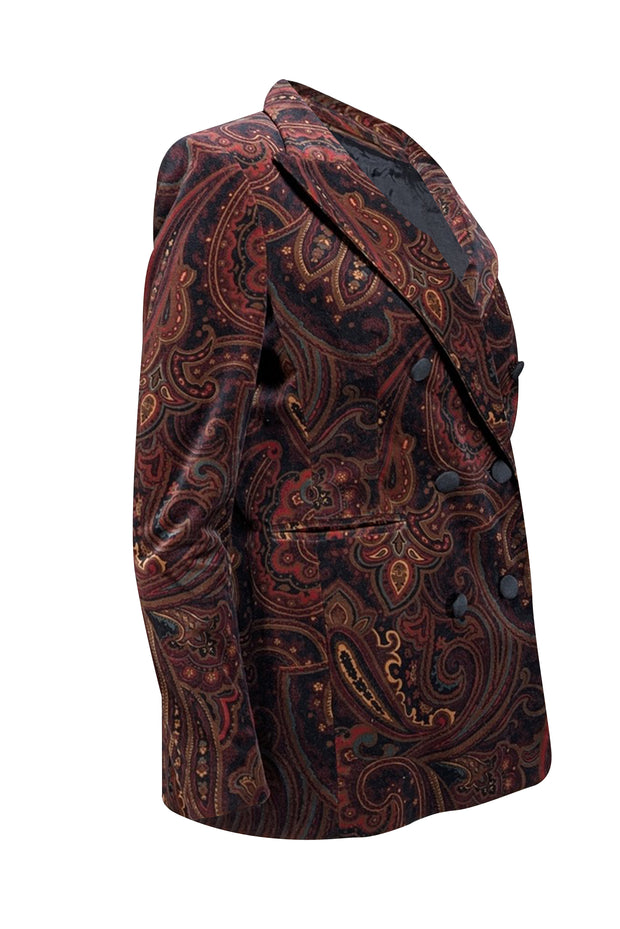 Banana Republic - Black, Red, & Brown Paisley Print Velvet Blazer Sz 6 - Current Boutique