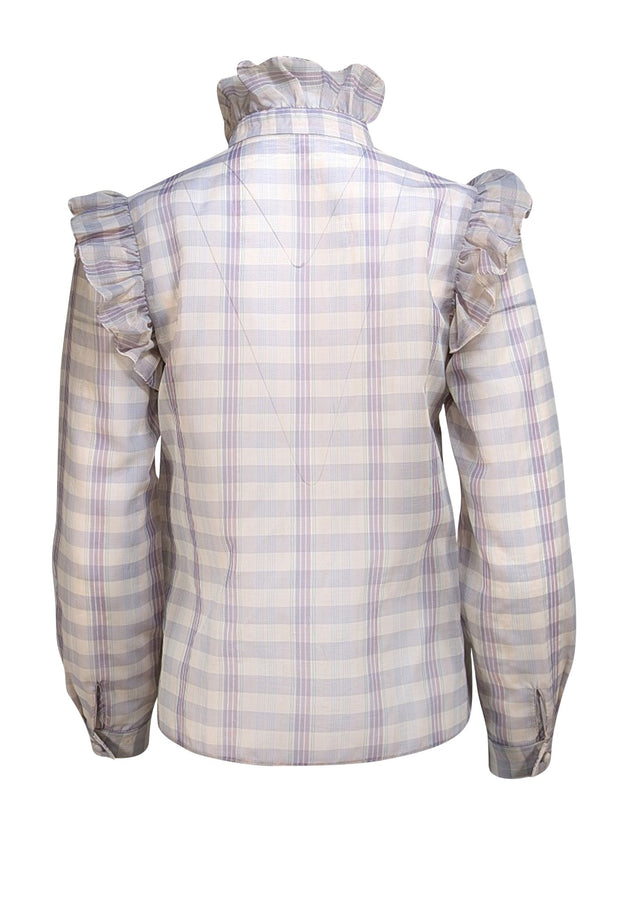 Christy Lynn - White & Lavender Plaid Sheer "Tess" Shirt Sz S - Current Boutique
