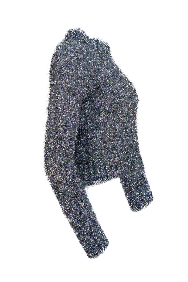 Milly - Silver & Black Metallic Fuzzy Sweater Sz P - Current Boutique