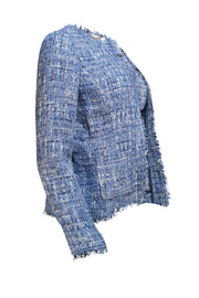 Kate Spade - Blue Boucle Open Front Fringe Trim Blazer Sz 6 - Current Boutique