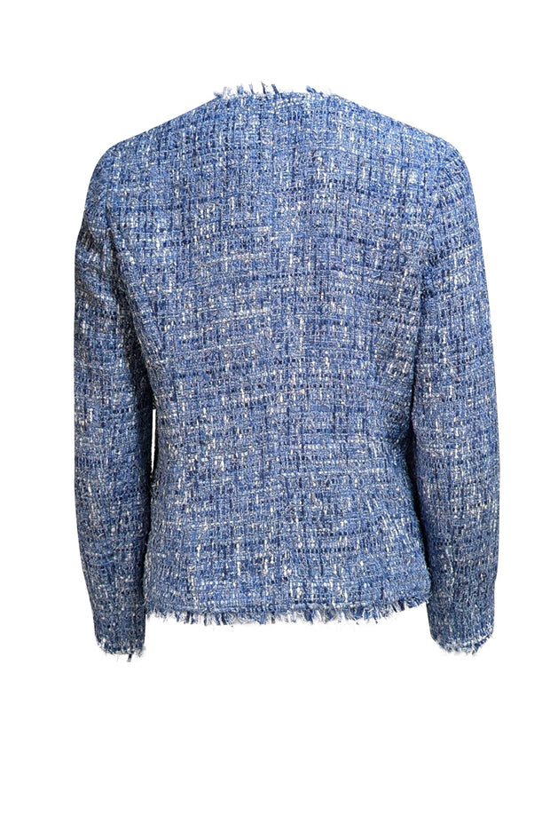 Kate Spade - Blue Boucle Open Front Fringe Trim Blazer Sz 6 - Current Boutique