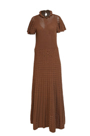Rebecca Taylor - Brown Crochet Knit Button Back Maxi Dress Sz L - Current Boutique