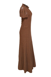 Rebecca Taylor - Brown Crochet Knit Button Back Maxi Dress Sz L - Current Boutique