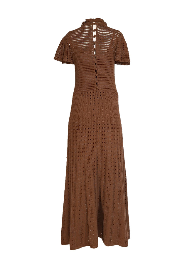 Rebecca Taylor - Brown Crochet Knit Button Back Maxi Dress Sz L - Current Boutique