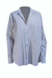 Frank & Eileen - Slate Blue & White Cotton Button-Up Shirt Sz L - Current Boutique