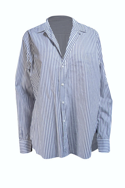 Frank & Eileen - Slate Blue & White Cotton Button-Up Shirt Sz L - Current Boutique
