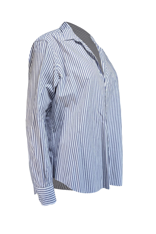 Frank & Eileen - Slate Blue & White Cotton Button-Up Shirt Sz L - Current Boutique
