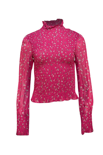 Rag & Bone - Dark Pink Floral Smocked Long Sleeve Top Sz M - Current Boutique