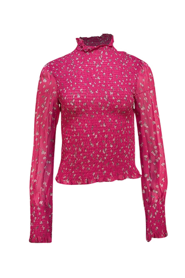 Rag & Bone - Dark Pink Floral Smocked Long Sleeve Top Sz M - Current Boutique