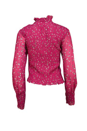 Rag & Bone - Dark Pink Floral Smocked Long Sleeve Top Sz M - Current Boutique