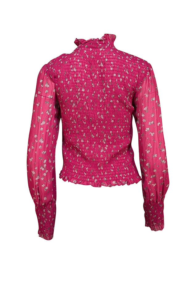 Rag & Bone - Dark Pink Floral Smocked Long Sleeve Top Sz M - Current Boutique