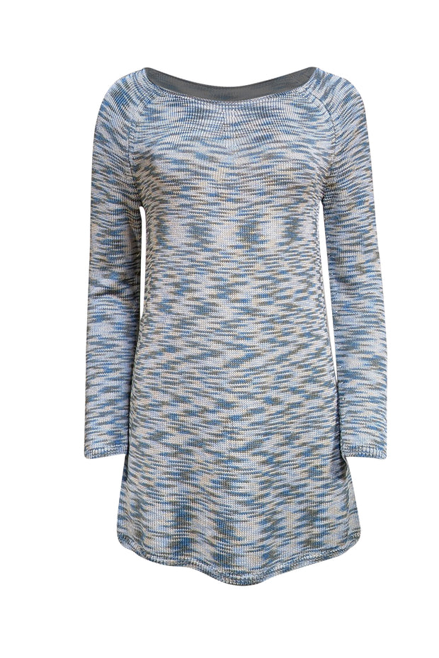 Lafayette 148 - Blue & Beige Multi Knit Tunic Sweater Sz S - Current Boutique