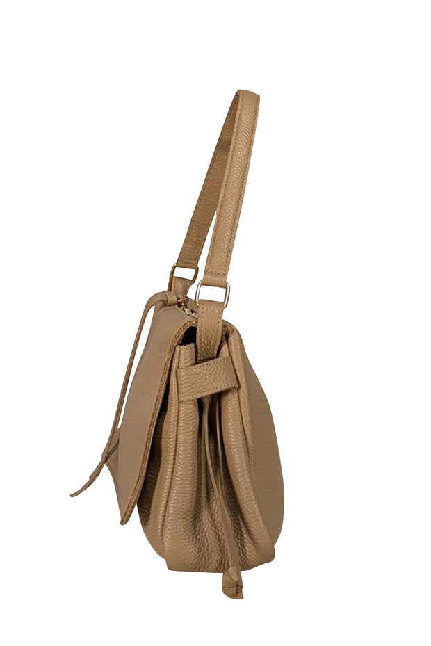 Oliveve - Beige Pebbled Leather Shoulder Bag - Current Boutique