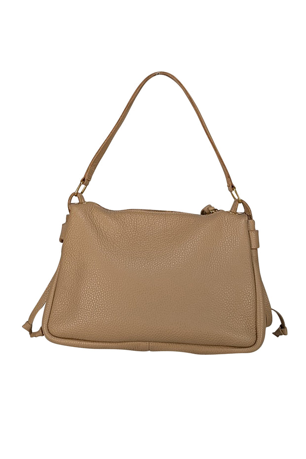 Oliveve - Beige Pebbled Leather Shoulder Bag - Current Boutique