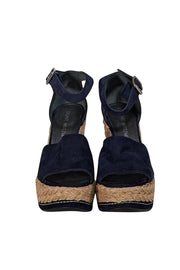 Stuart Weitzman - Navy Suede Espadrille Wedges Sz 7 - Current Boutique
