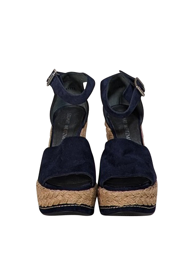 Stuart Weitzman - Navy Suede Espadrille Wedges Sz 7 - Current Boutique