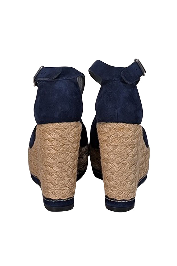 Stuart Weitzman - Navy Suede Espadrille Wedges Sz 7 - Current Boutique