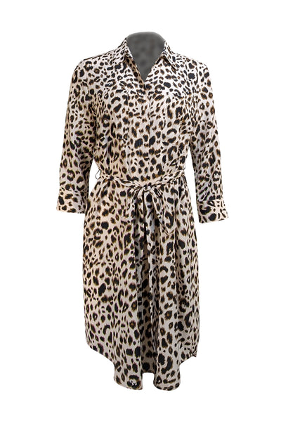 L'Agence - Tan Leopard Print Silk Shirt Dress Sz L